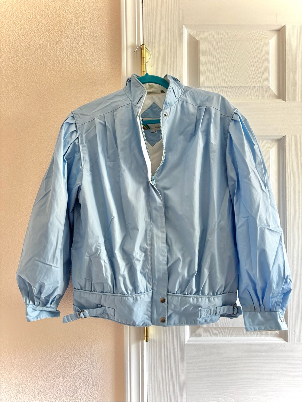 Vintage Women's Members Only Bomber Jacket 3/4 Full Zip Blue Polyester Blend M